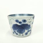 japanese antique Imari blue and white soba cup with design of grapes