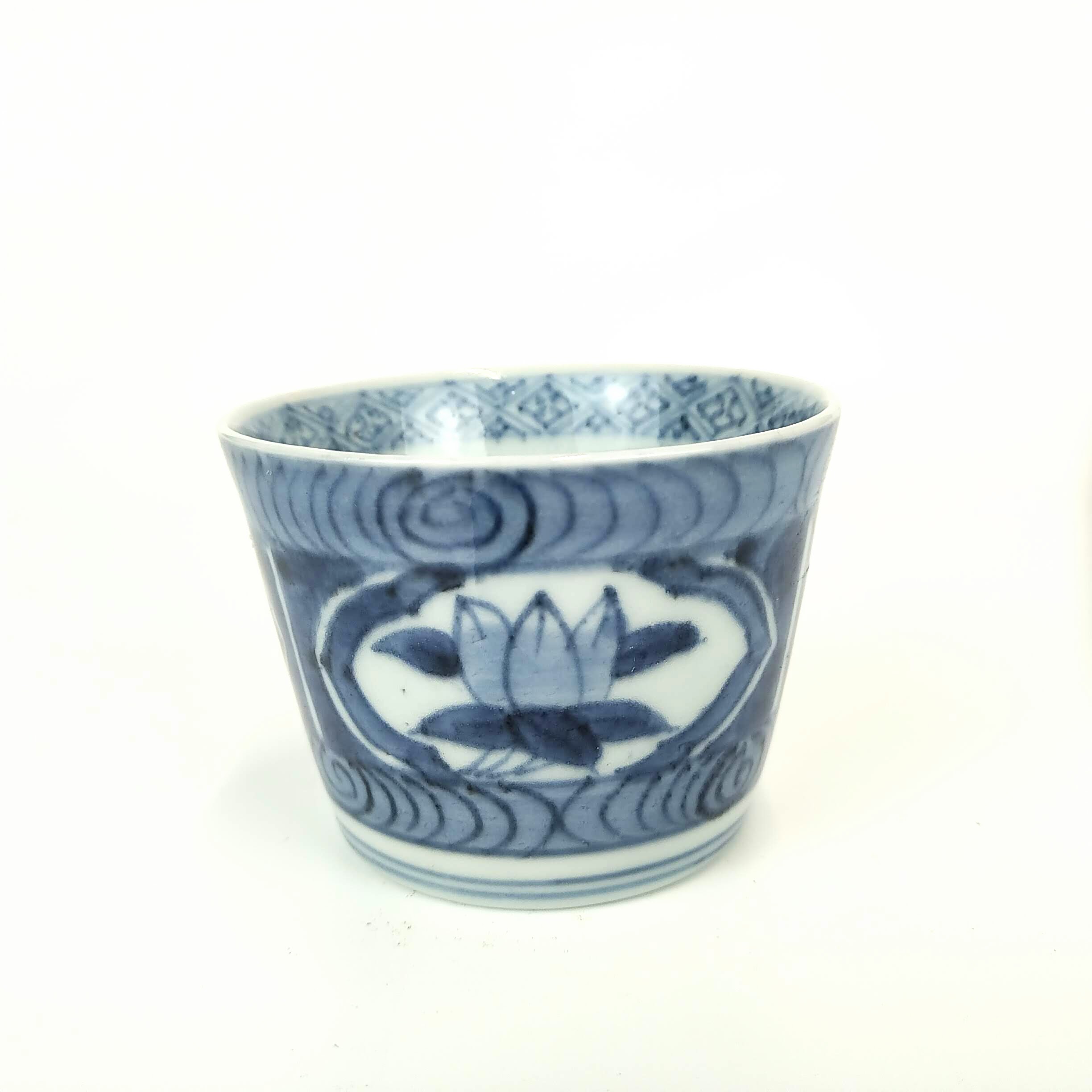 古伊万里染め付け柳文猪口s S-03 古伊万里 KOIMARI 染付 二重線格子文 蕎麦猪口 | imarimaru