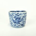 japanese antique Imari ware blue and white soba cup with design of crane and cloud