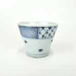 japanese antique Imari ware blue and white soba cup with design of geometric