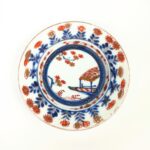 japanese antique Imari ware colored small dish with design of a boat