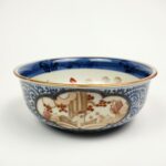 japanese antique Imari ware colored bigbowl with design of octopus arabesque and carp climbing up a waterfall