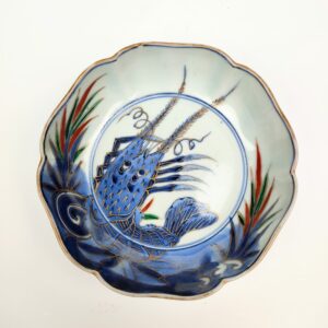 japanese antique Imari ware colored bowl with design of shrimp