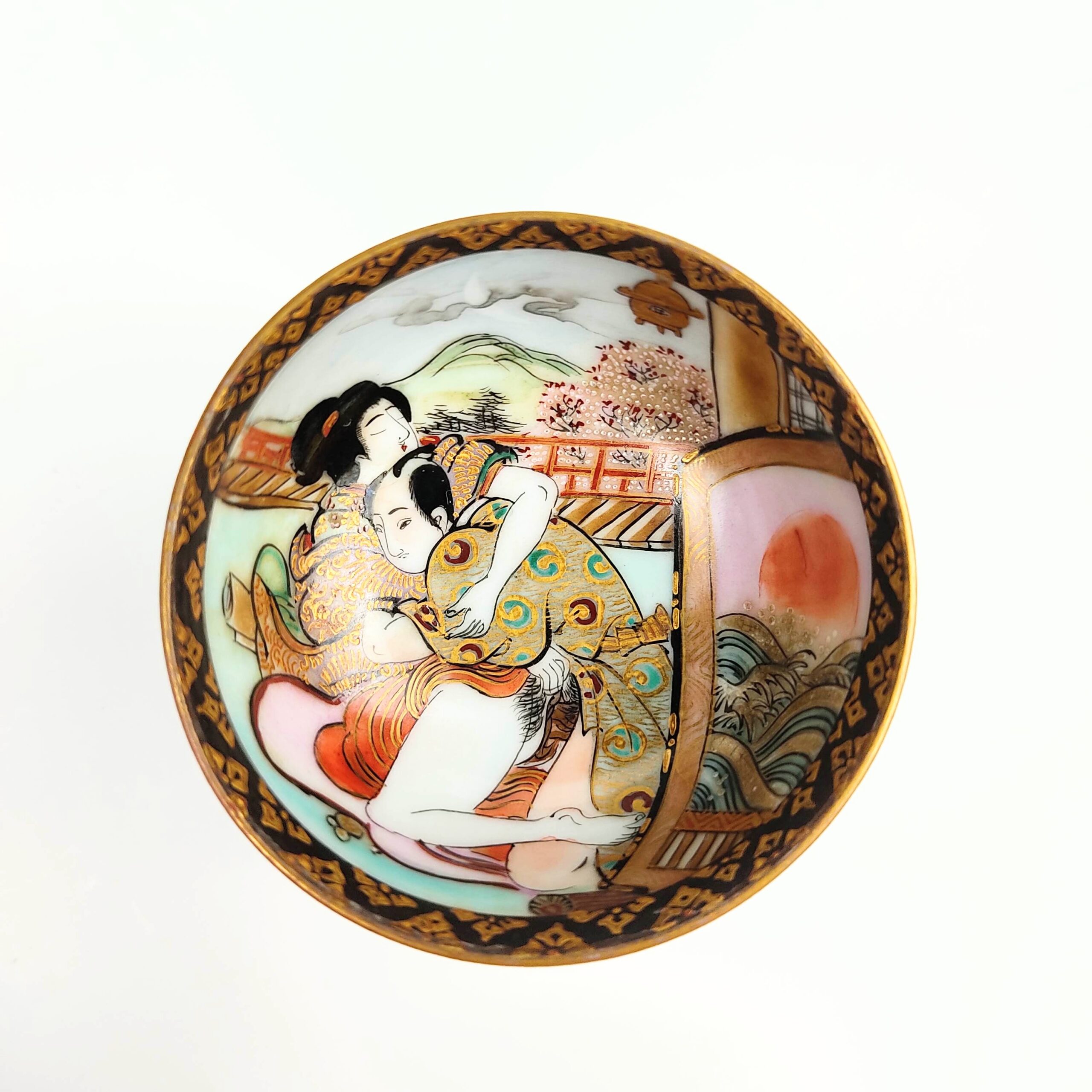 Kutani ware shunga sexy sake cup with stand