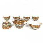 japanese antique KUTANI ware colored and gold painted tea sets with design of flowers by kaburagi