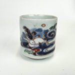 japanese antique Imari ware colored small cup with design of wave and rabbit