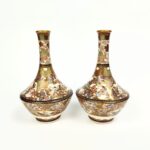 japanese antique Satsuma ware scenery design vase in pairs by SYUNZAN