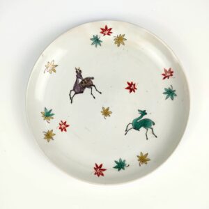 japanese antique KAKIEMON style IMARI ware dish with design of deer and maple