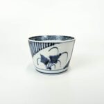 japanese antique Imari ware blue and white soba cup with design of fern and lattice