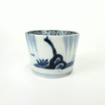 japanese antique Imari ware blue and white soba cup with design of willow