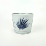 japanese antique Imari ware blue and white soba cup with design of sickle and bundle of rice