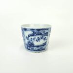 japanese antique Imari ware blue and white soba cup with design of cherry blossom and bamboo