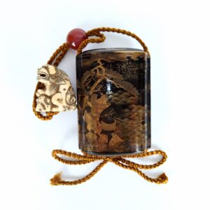 japanese antique 5-Case Lacquer Inro by Koma,Shishi Netsuke