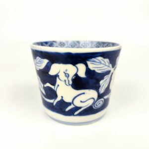 伊万里　染付洋犬柘榴文そば猪口