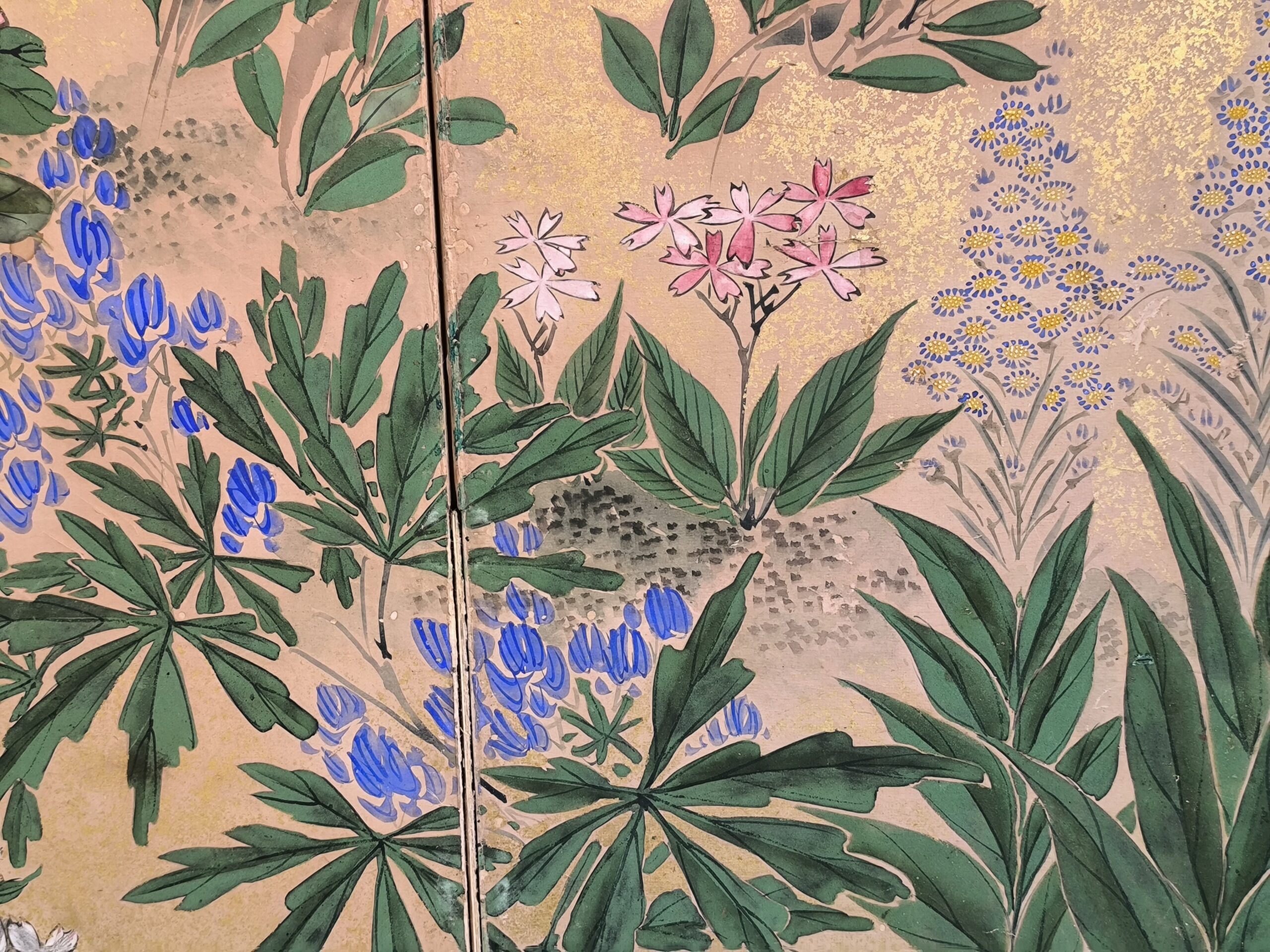 紙本著色草花図8曲屏風 – 古美術西川