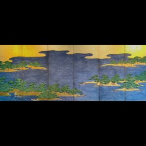 紙本金地著色海松鶴図６曲屏風