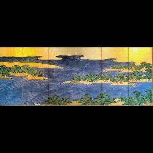 紙本金地著色海松鶴図6曲屏風