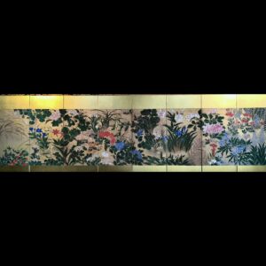 紙本著色草花図８曲屏風