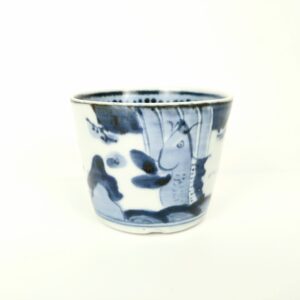 japanese antique Imari ware blue and white soba cup with design of carp climbing the waterfall
