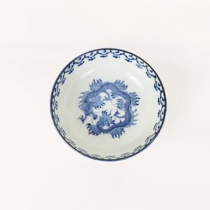 japanese antique Imari ware blue and white bowl with design of dragon and Youraku