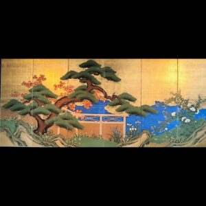 紙本金地著色草花図6曲屏風